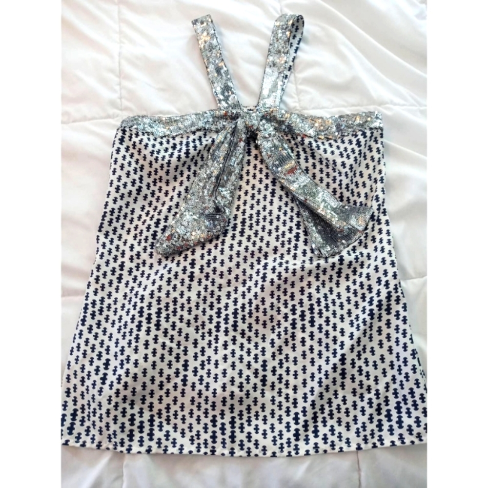 Tory Burch Silk and Sequin Bow Halter Top Size 6